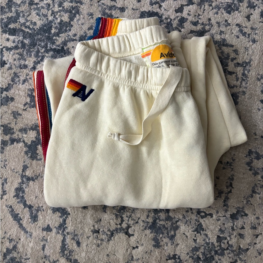 Never worn Aviator Nation Cream Sweatpants with Rainbow Trim - Picture 4 of 4